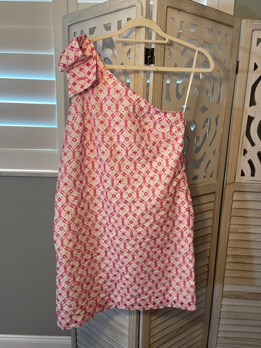 JCrew One-Shoulder Pink Patterned lace Shift Dress